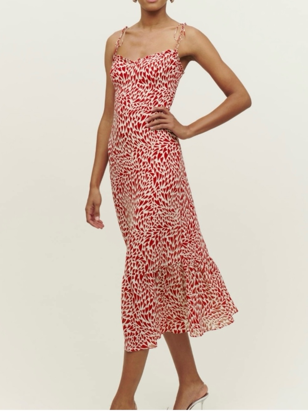 REFORMATION Enya Dress Love Heart Pattern Tie Sleeves Size 12